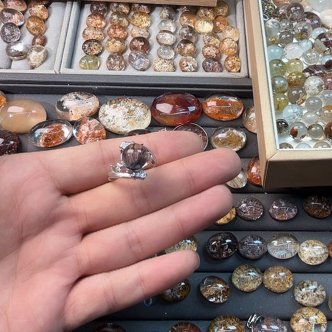 睡***1银S925镶嵌烟晶戒指