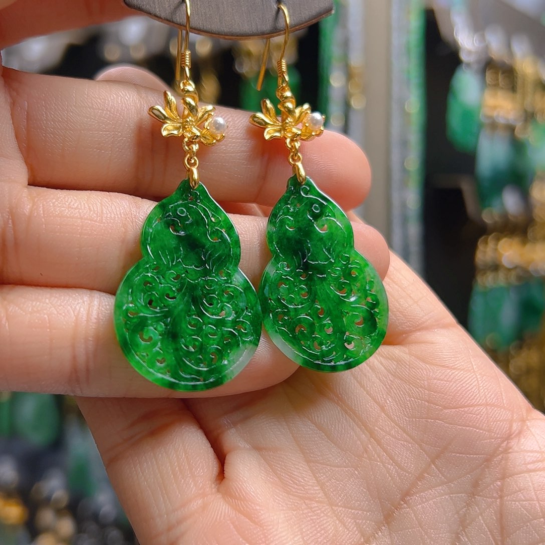 银S925镶嵌翡翠耳饰雪**