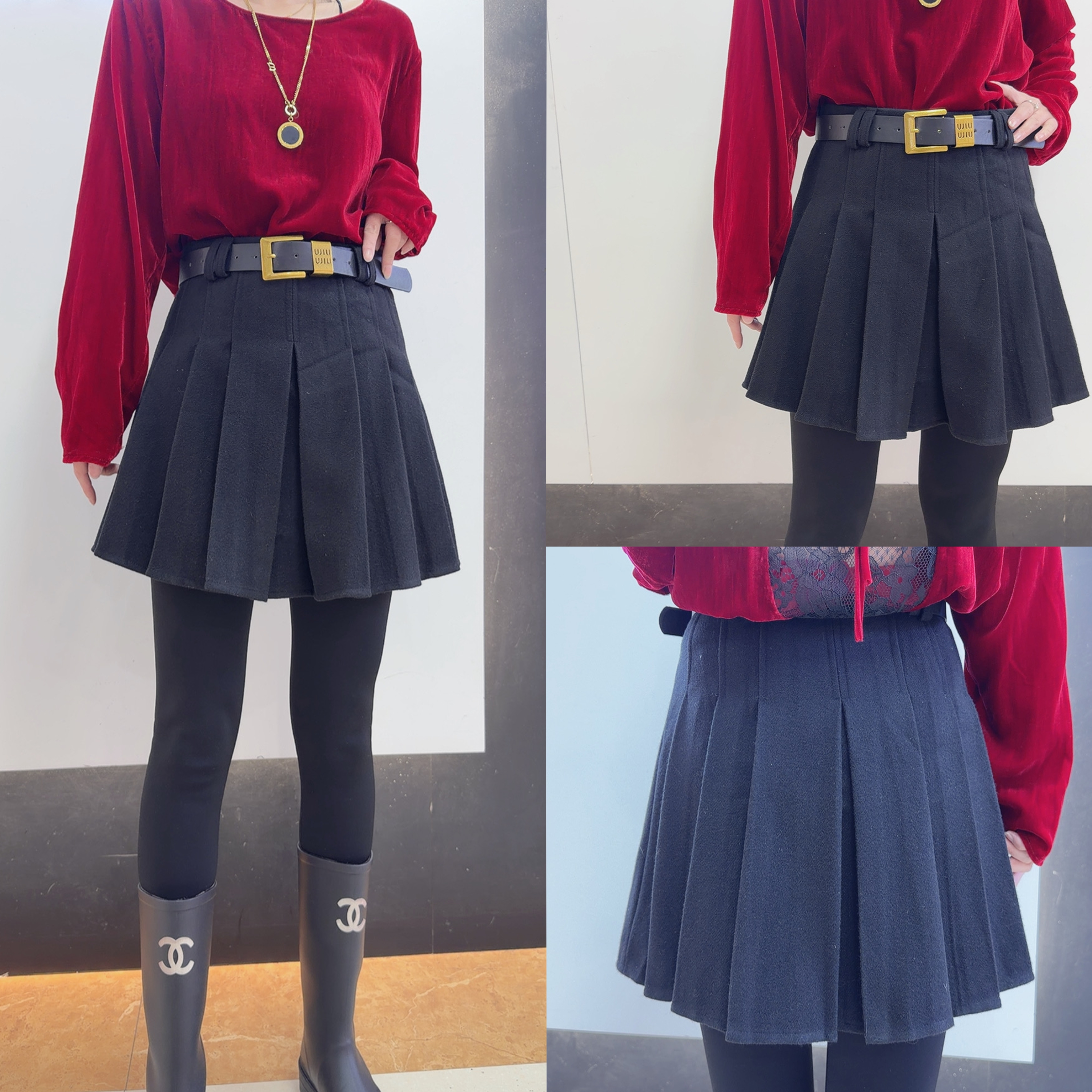 【冬季新版】高腰A字百褶半身裙秋冬学院风显瘦短裙