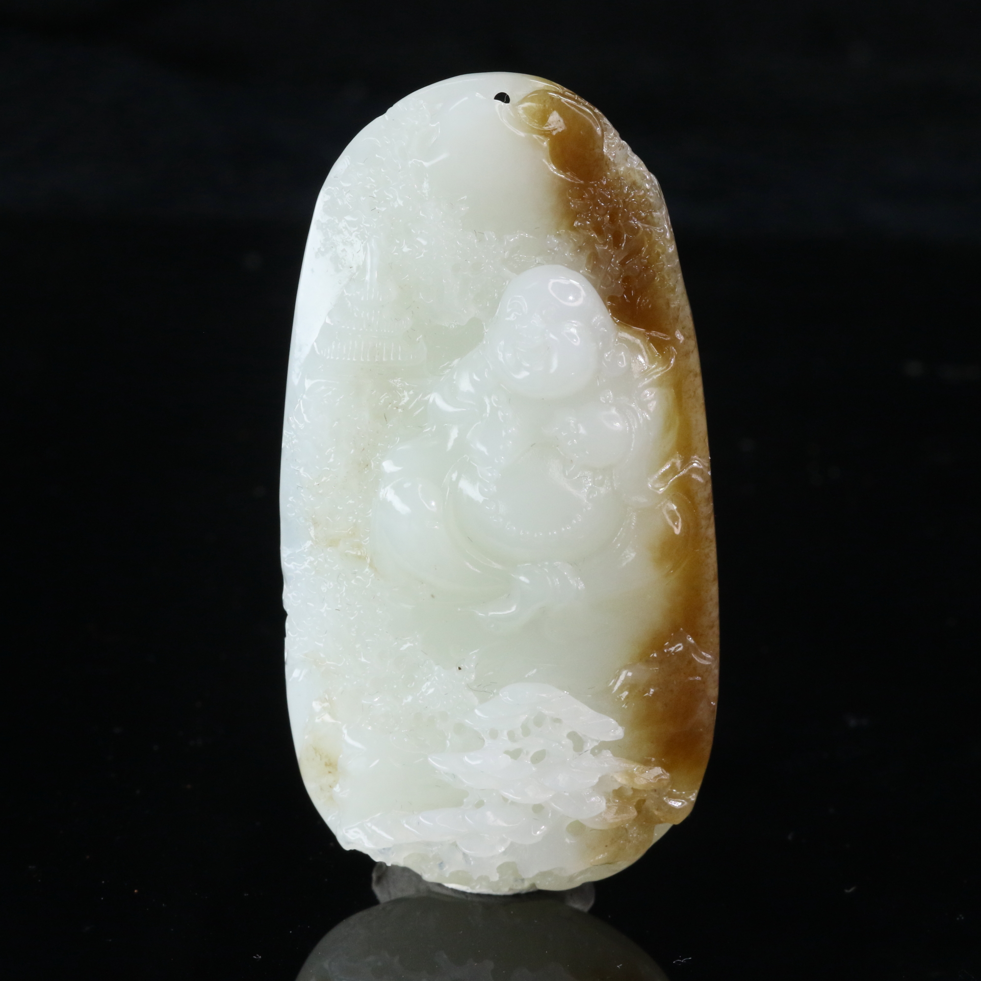 13和田玉且末糖白山水佛吊坠/000211上海嘉禾拍卖