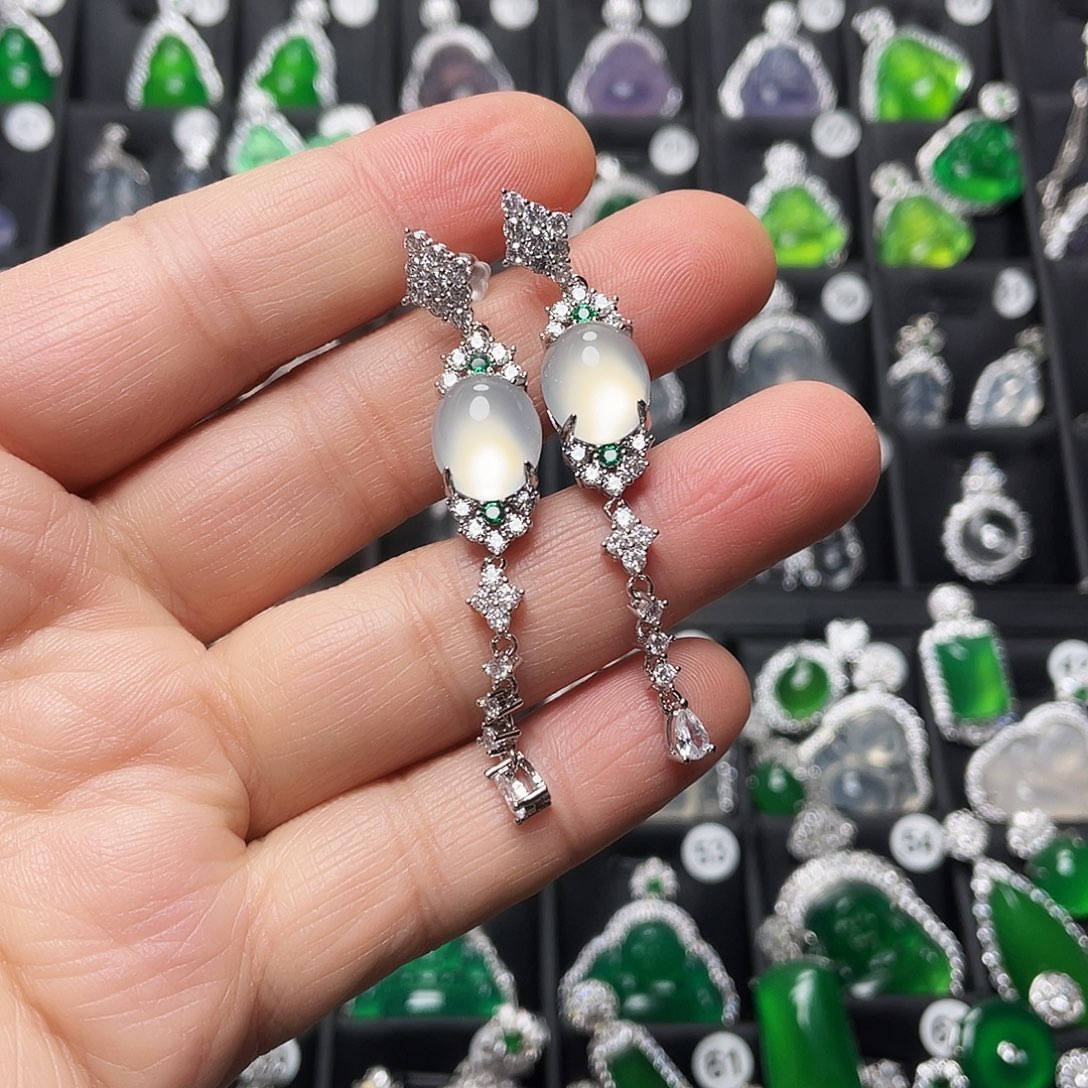 玛瑙/玉髓合金耳钉