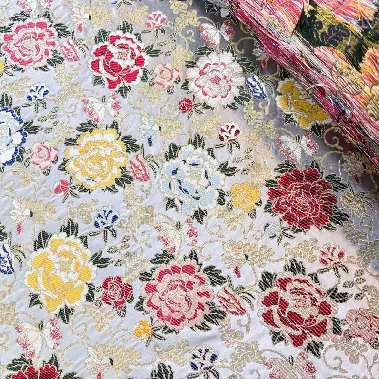 【楚娇】 百分百桑蚕丝  20-百花拥芳半手工妆花云锦  70门幅