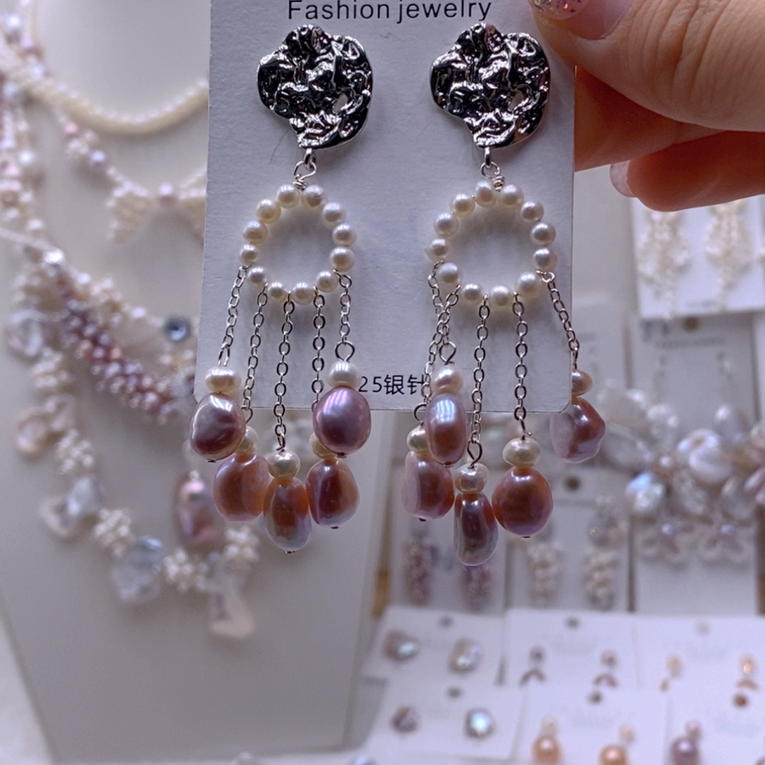 银S925镶嵌淡水珍珠耳饰耳饰