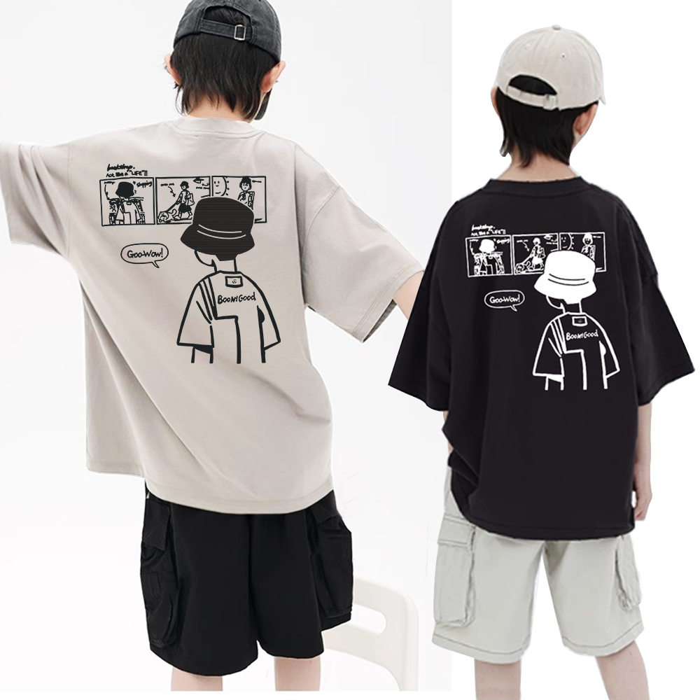 X06 50支双面纯棉 2025夏季男童T恤中大童青少年纯棉短袖T恤潮牌