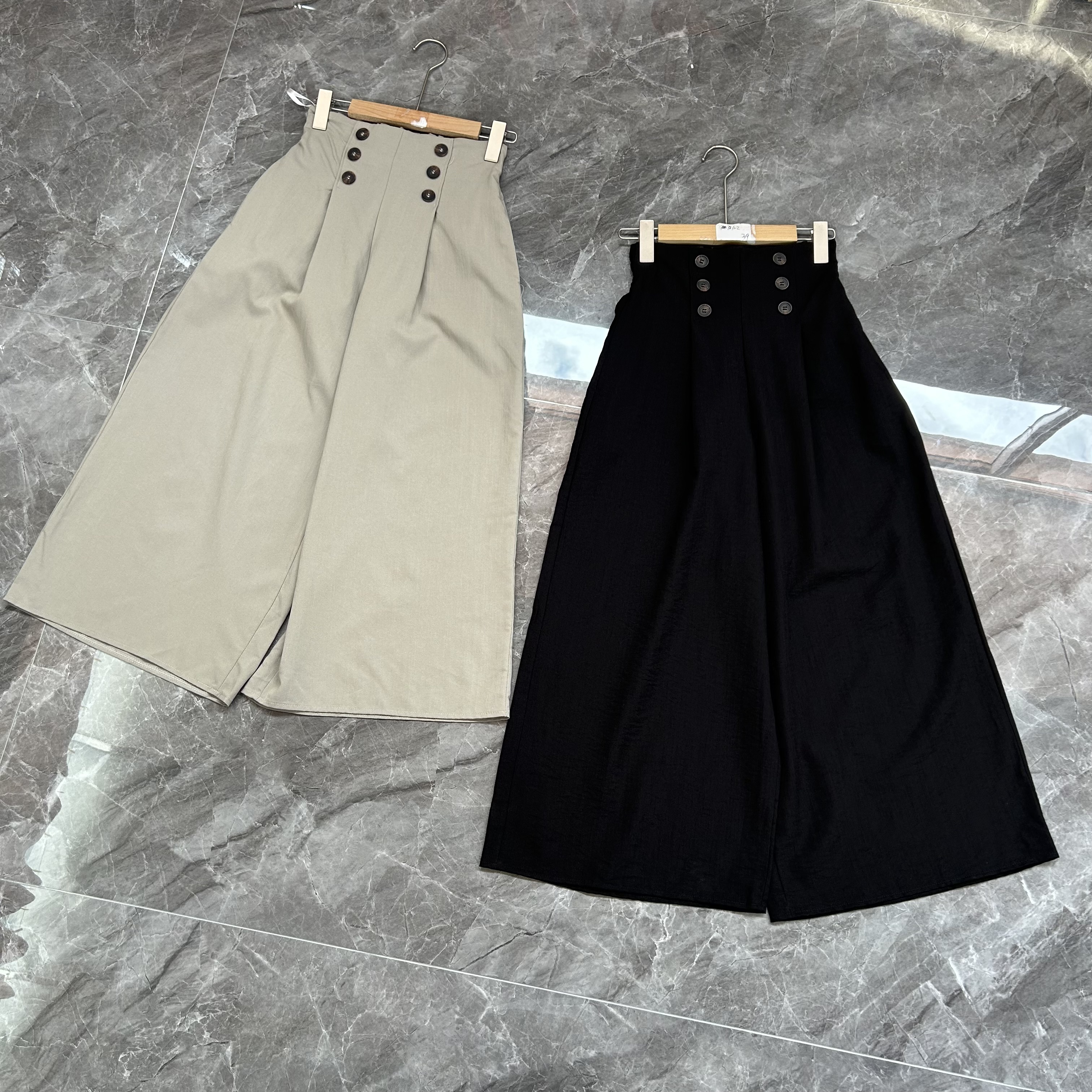 【出口日单】高腰阔腿裙裤女 棉麻薄款垂感六扣大脚甩裤显瘦A字