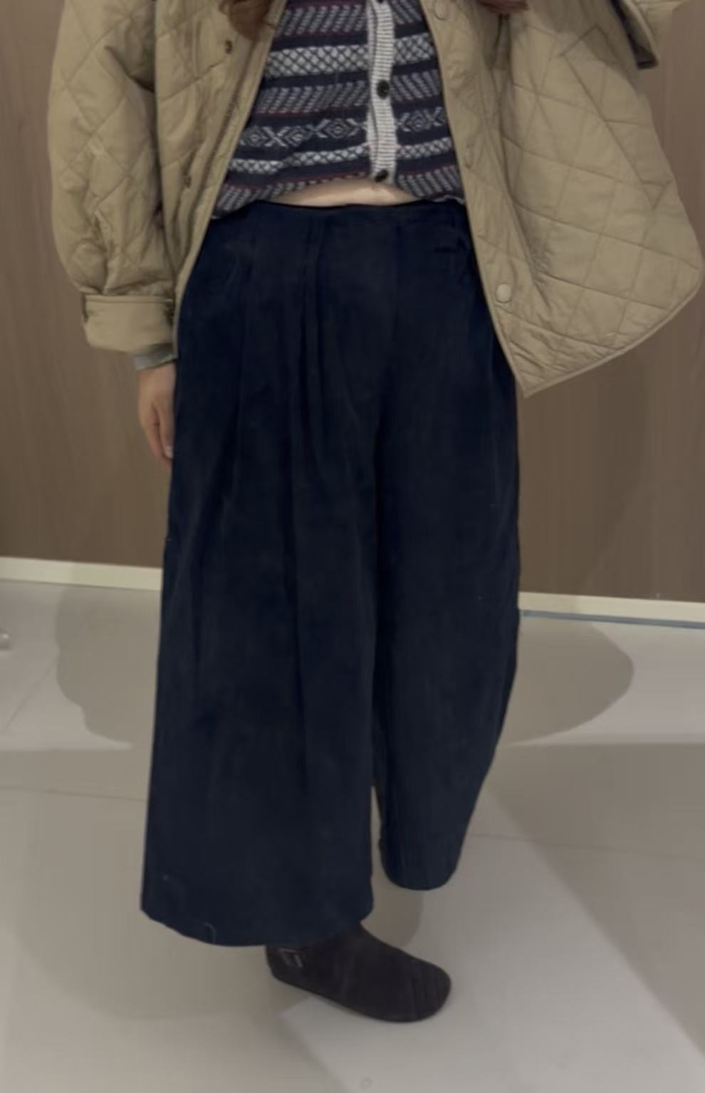 [TianDou] 藏青灯芯绒八分裤