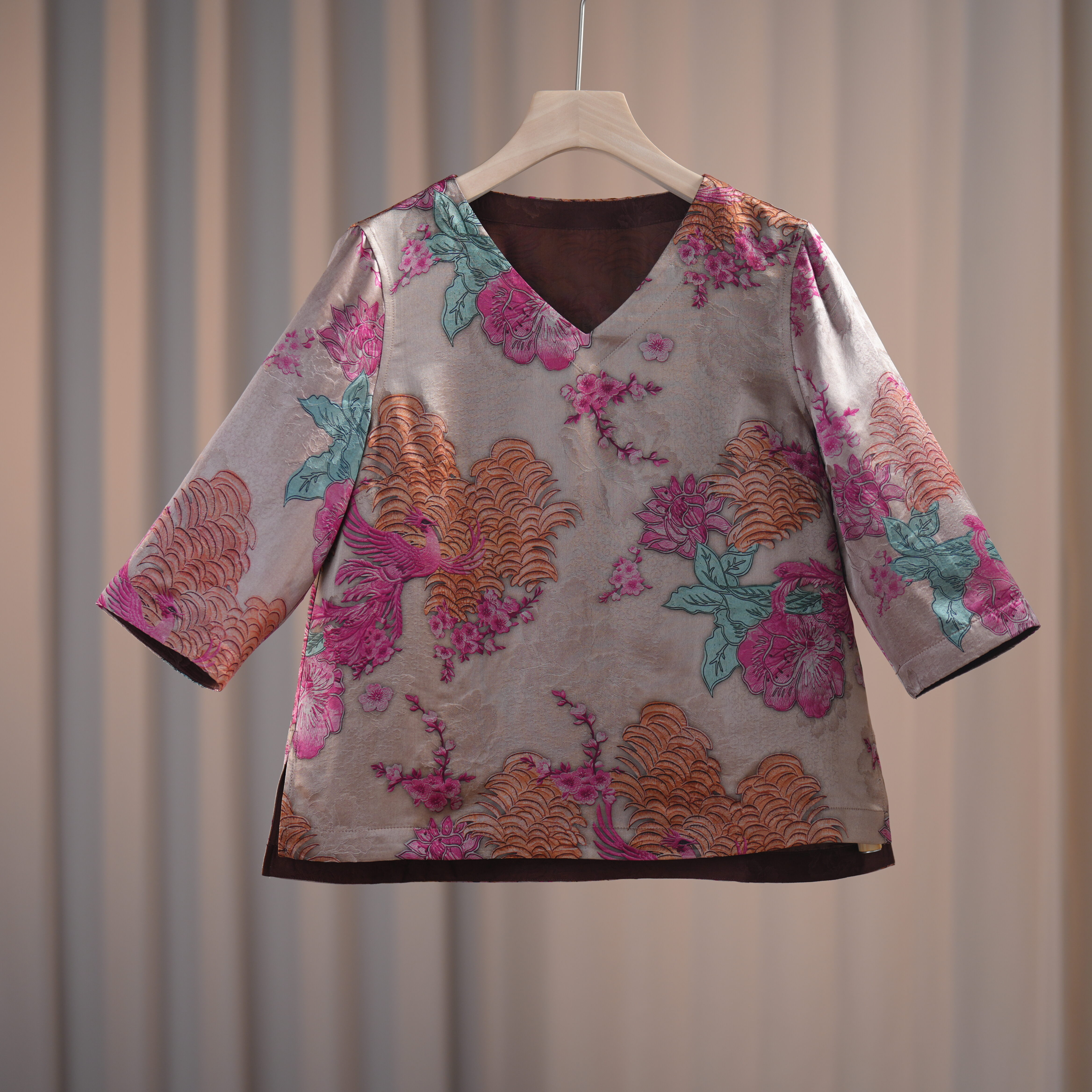 芊昔-250180新中式香云纱桑蚕丝上衣中国风时尚国风气质短袖女装