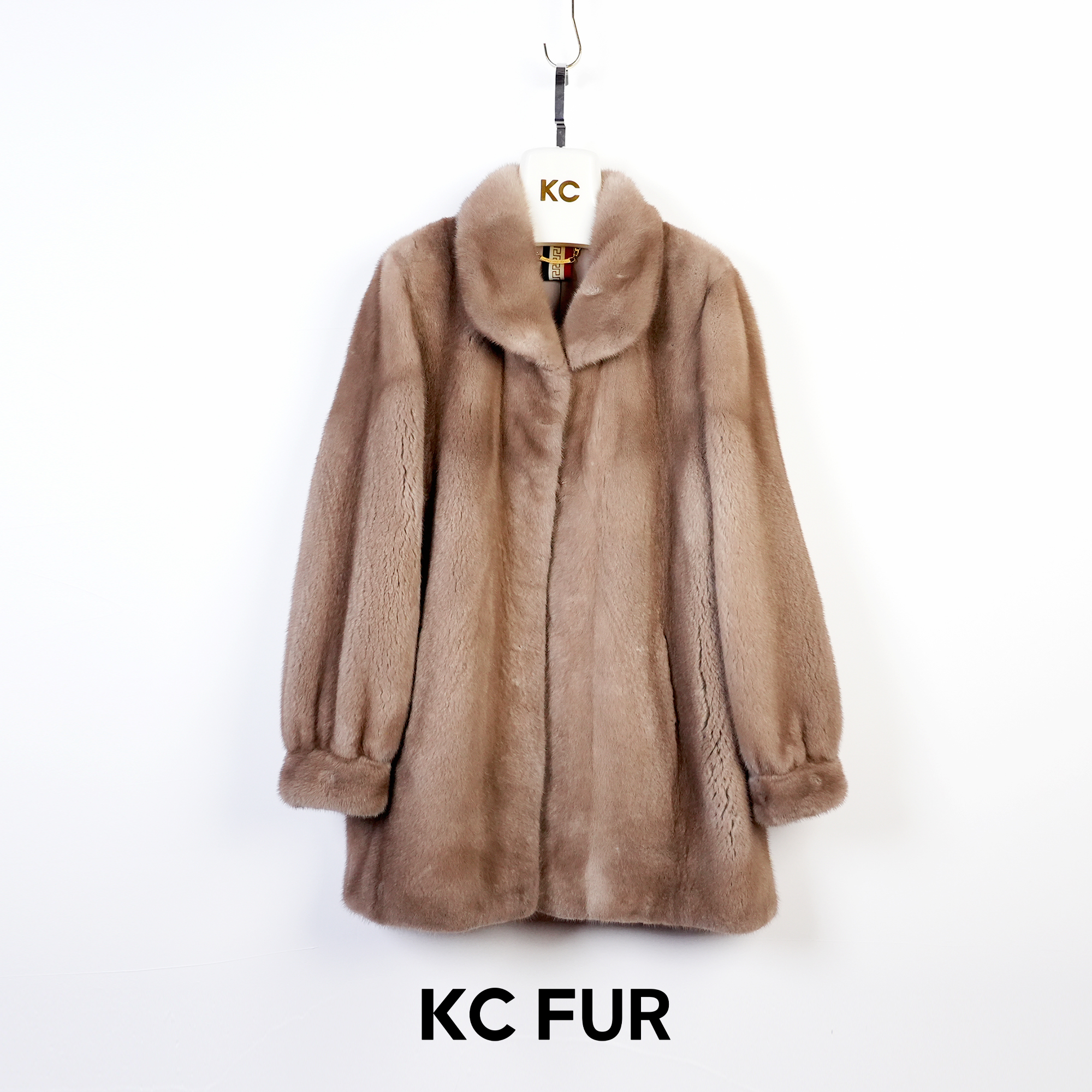KC【天然皮草】帕斯条翻领灯笼袖中长款水貂外套女皮草85cm-2815