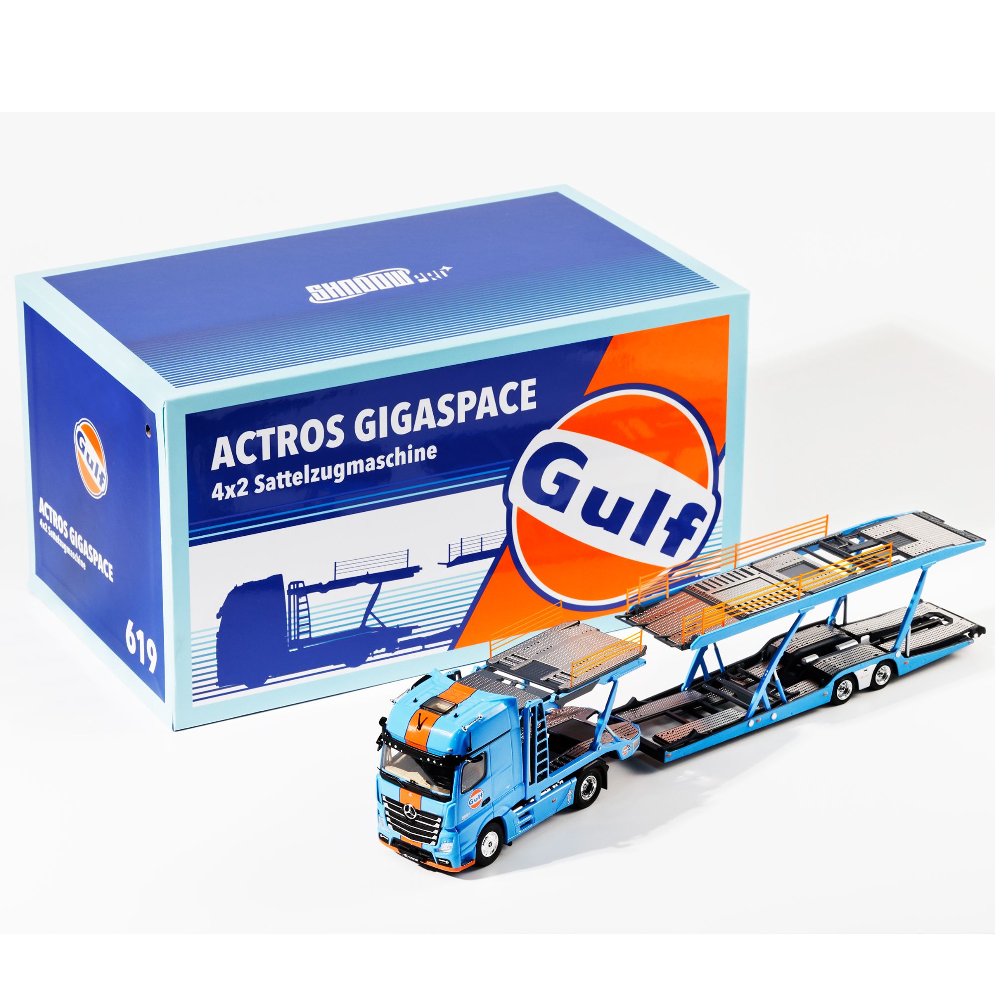 【现货】GCD 1:64 Actros一拖八运输车一海湾石油涂装 合金汽车模型