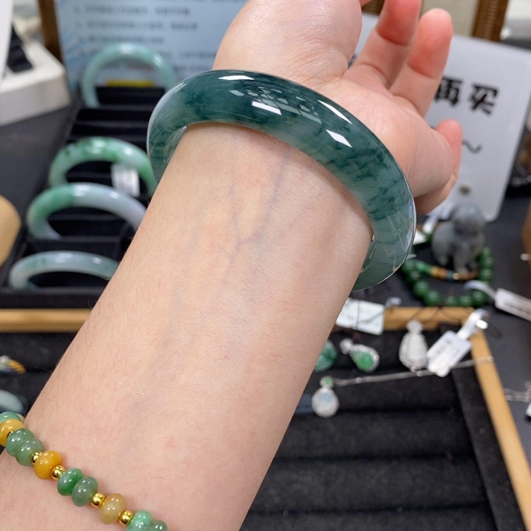 未镶嵌手镯翡翠翡翠手镯57冰飘蓝花翠