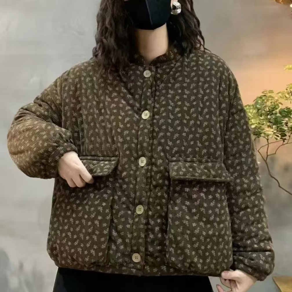 新款时尚韩版棉袄女加绒加厚外套宽松保暖休闲洋气大口袋棉衣棉服