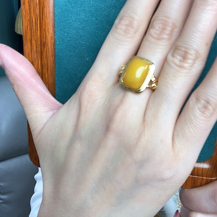 蜜蜡戒指银S925镶嵌戒指