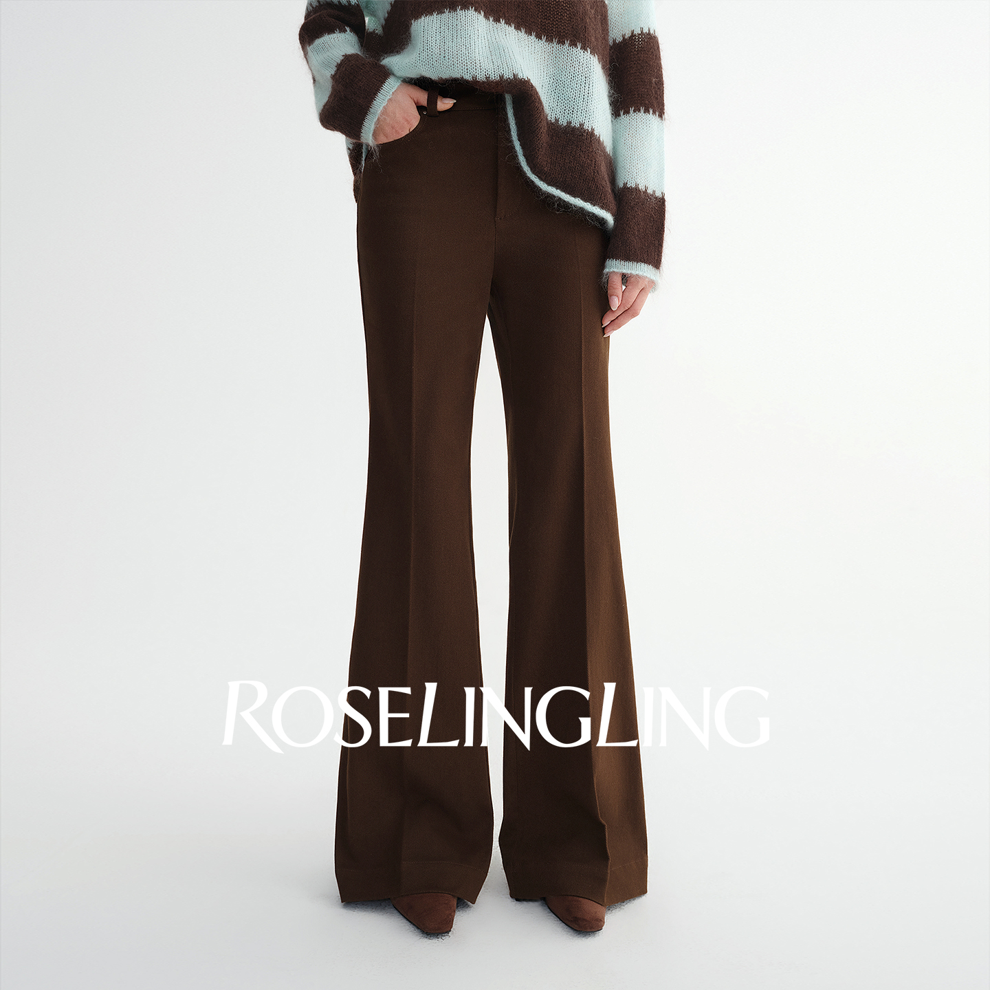 ROSELINGLING【神裤升级】干爽棉氨面料硬朗挺缝线显瘦喇叭休闲裤