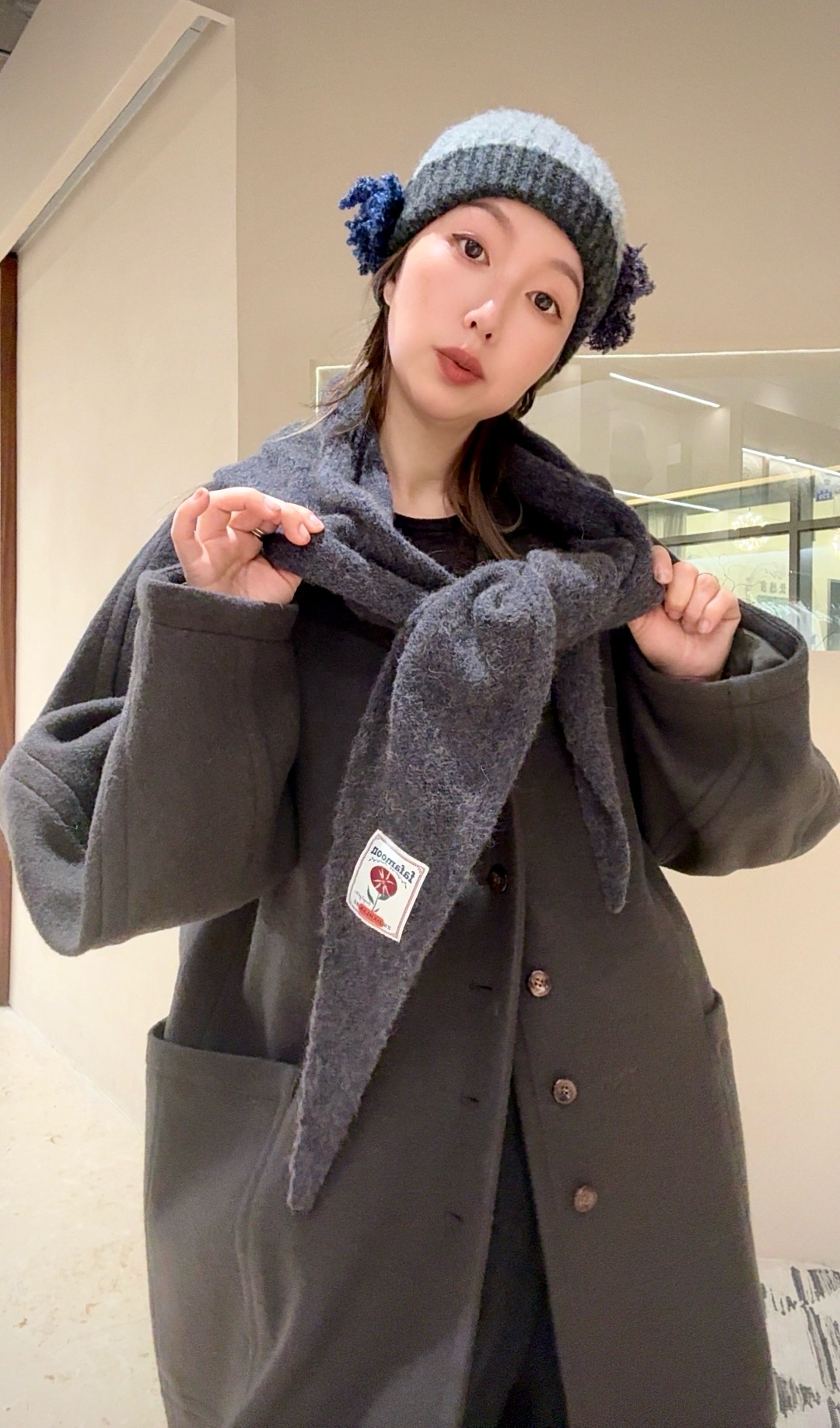 fafamoon 苏菲大围巾宽压线长大衣