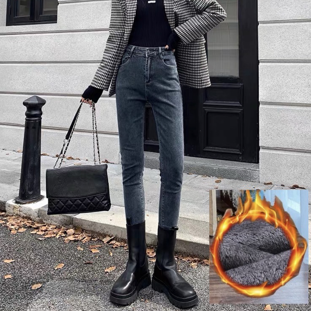 403#高腰加绒加厚小脚牛仔裤2037#