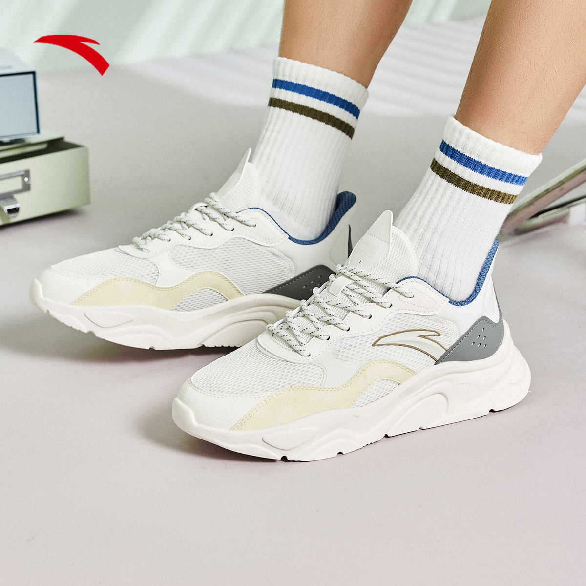 安踏小千禧休闲鞋男情侣鞋春复古增高厚底密网运动鞋时尚老爹鞋子