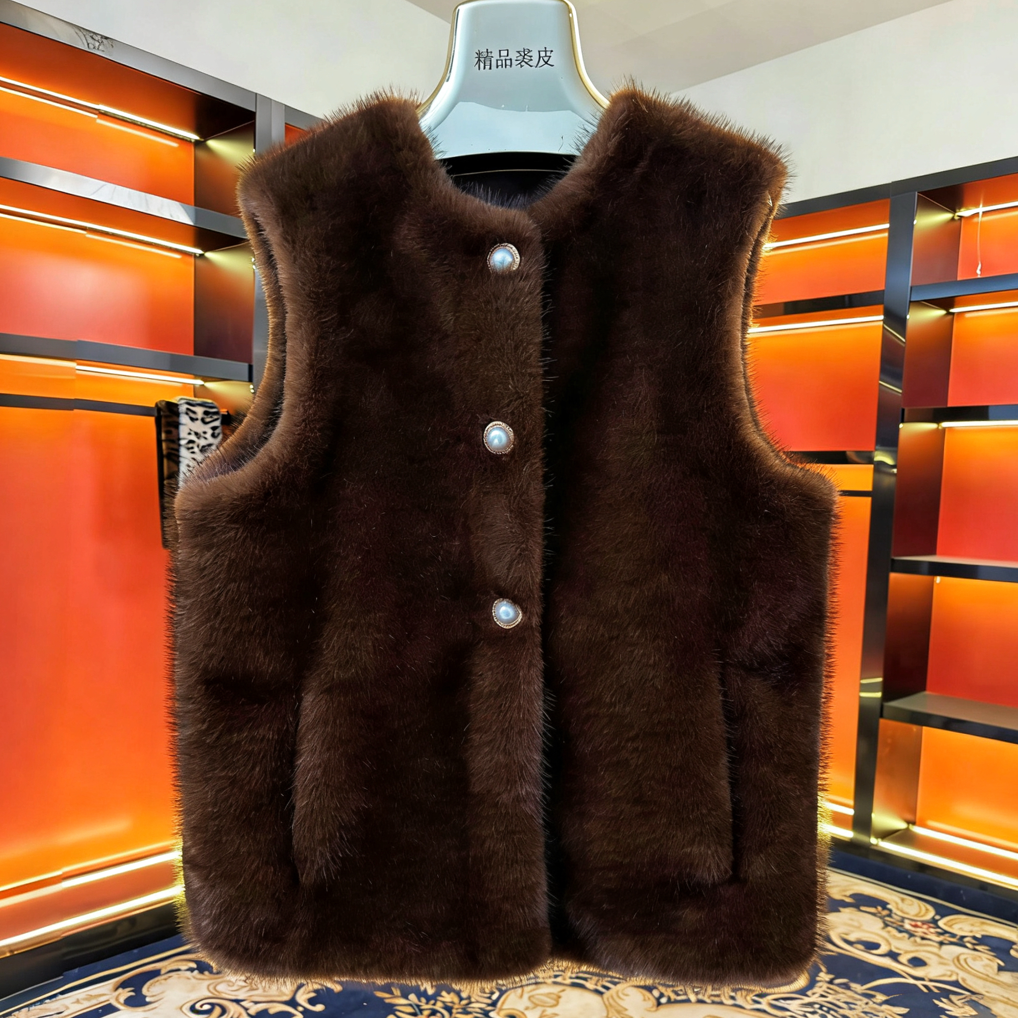 欧美风气质毛毛马夹百搭显瘦冬季厚款轻奢翻领女修身型