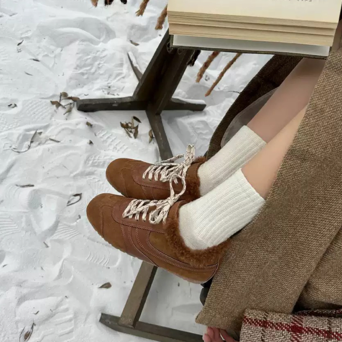 复古加绒内增高德训鞋女2025冬季新款真皮休闲运动鞋百搭保暖鞋