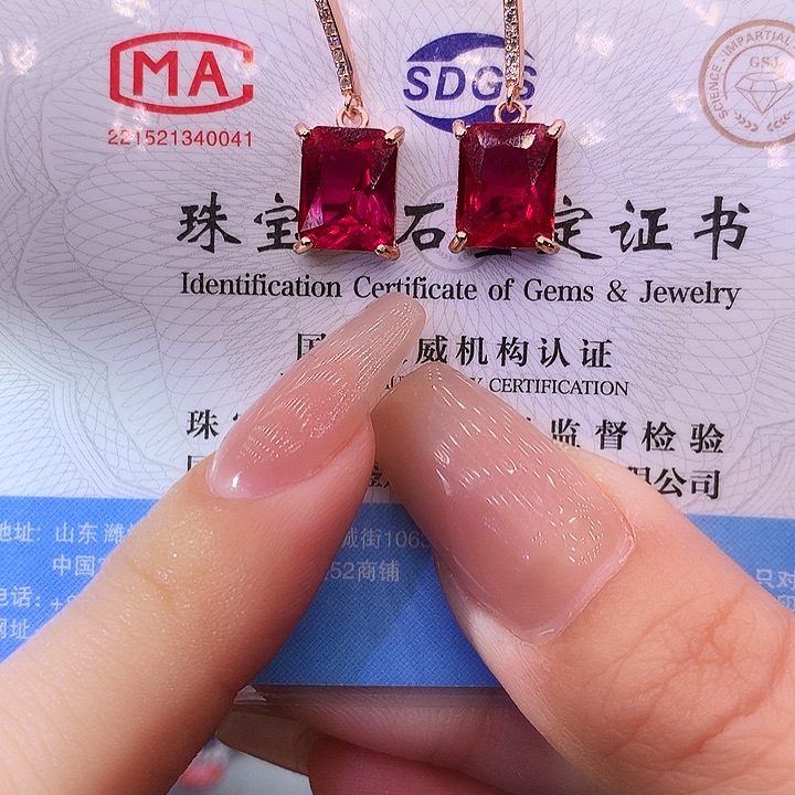 红宝石耳饰银S925镶嵌