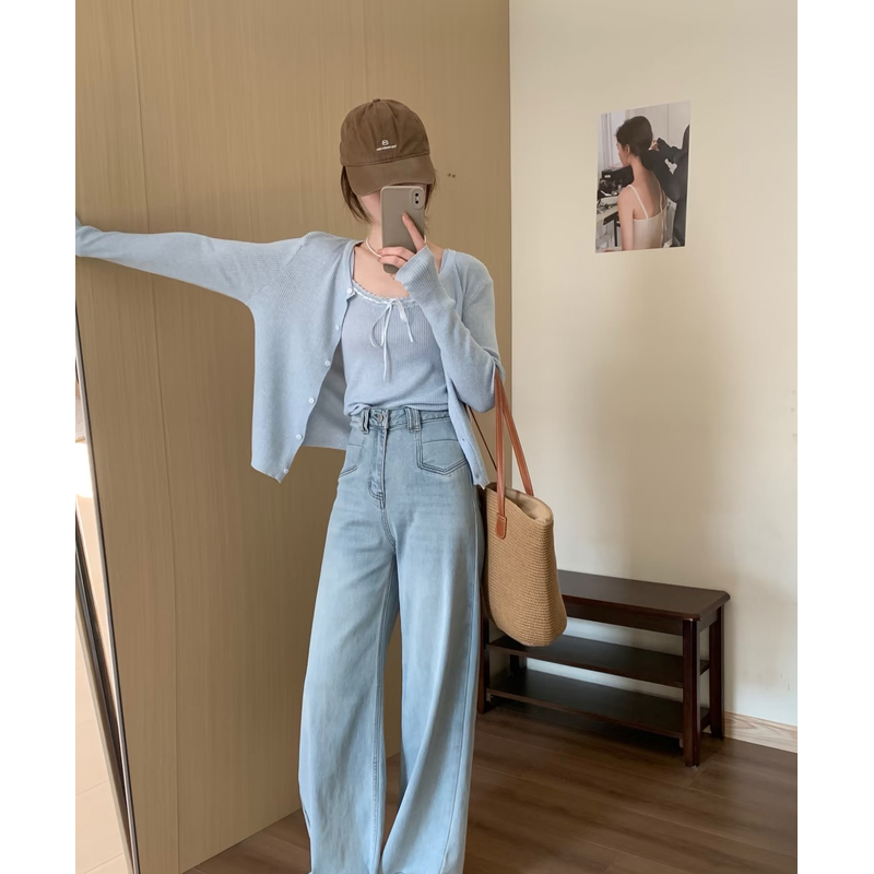 韩系蕾丝吊带+针织开衫两件套28488