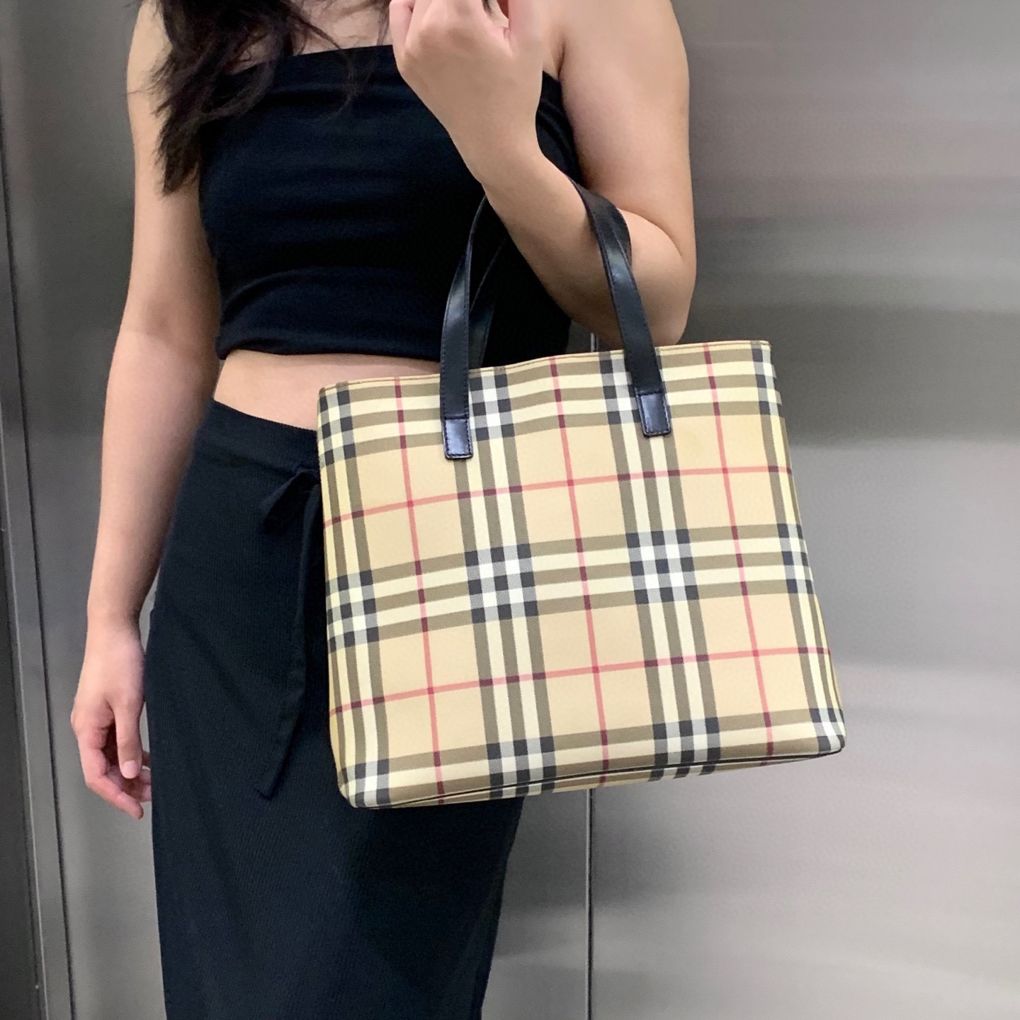 95新 BURBERRY/博柏利 bbr格纹手提包
