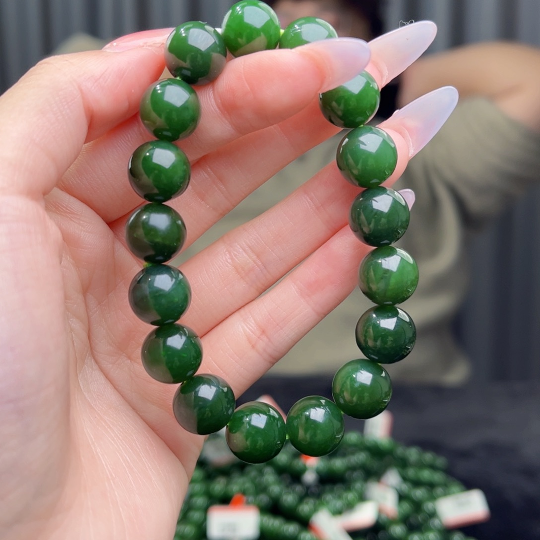 和田玉未镶嵌手链天然和田玉俄碧菠菜绿12