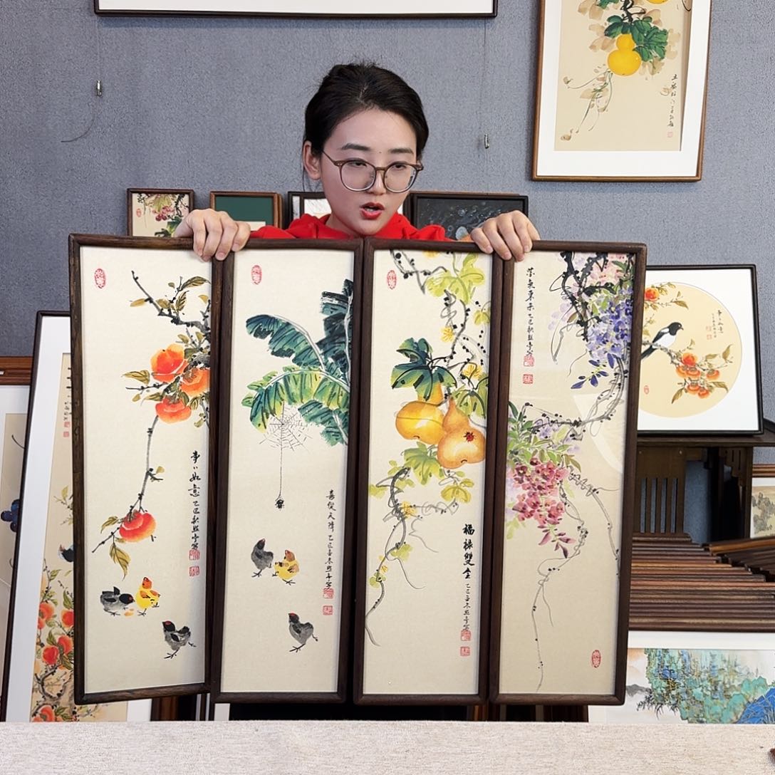 国画手绘带框尺寸：20*70