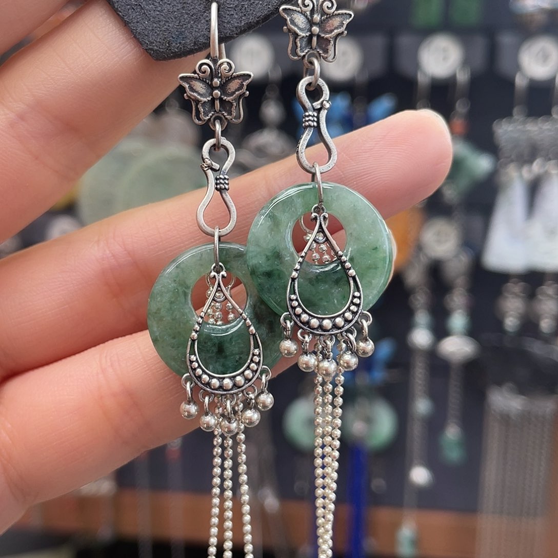 翡翠银S925镶嵌耳饰?**星809yhnggh