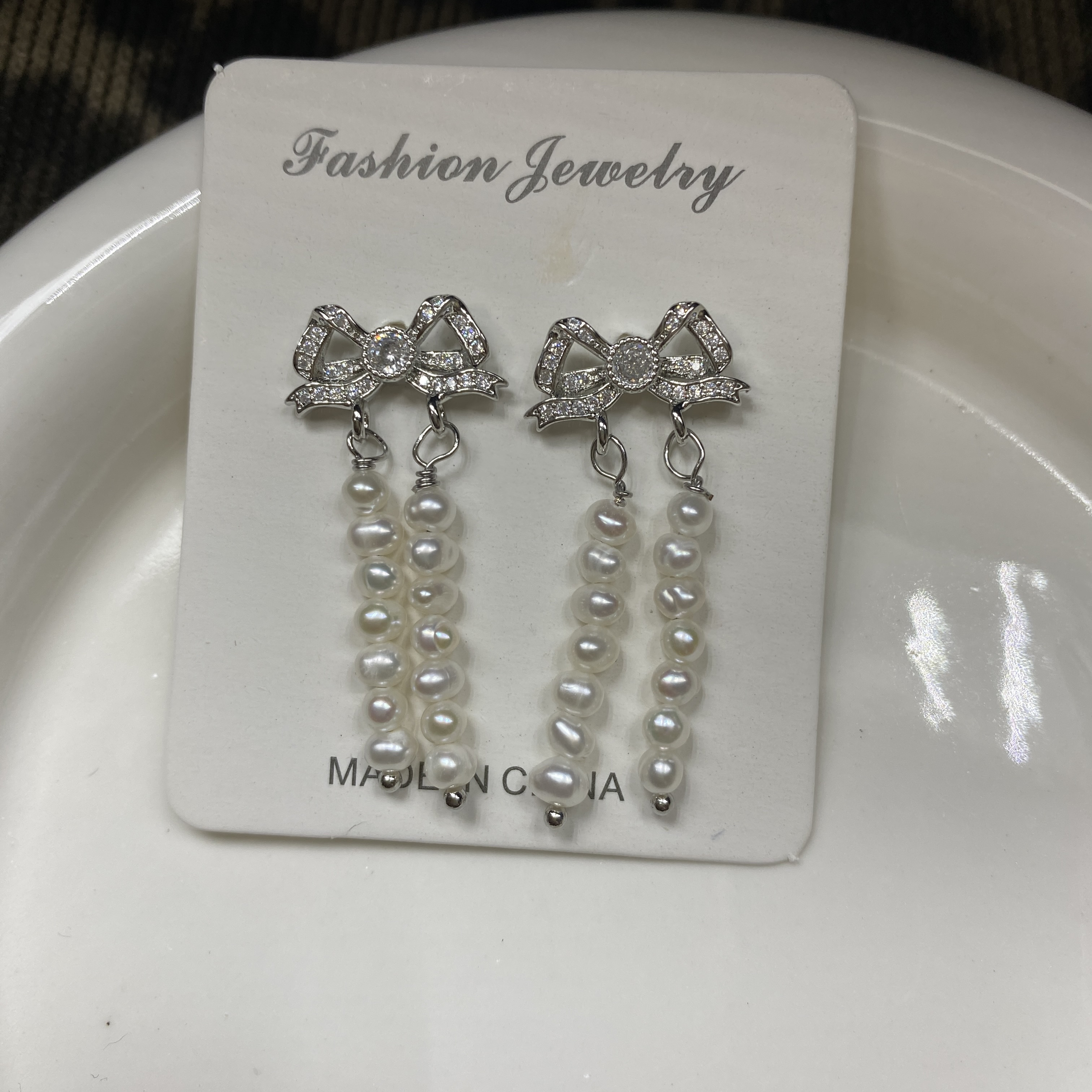 双排蝴蝶结闪钻耳饰 法式气质时尚小众设计感高级耳钉