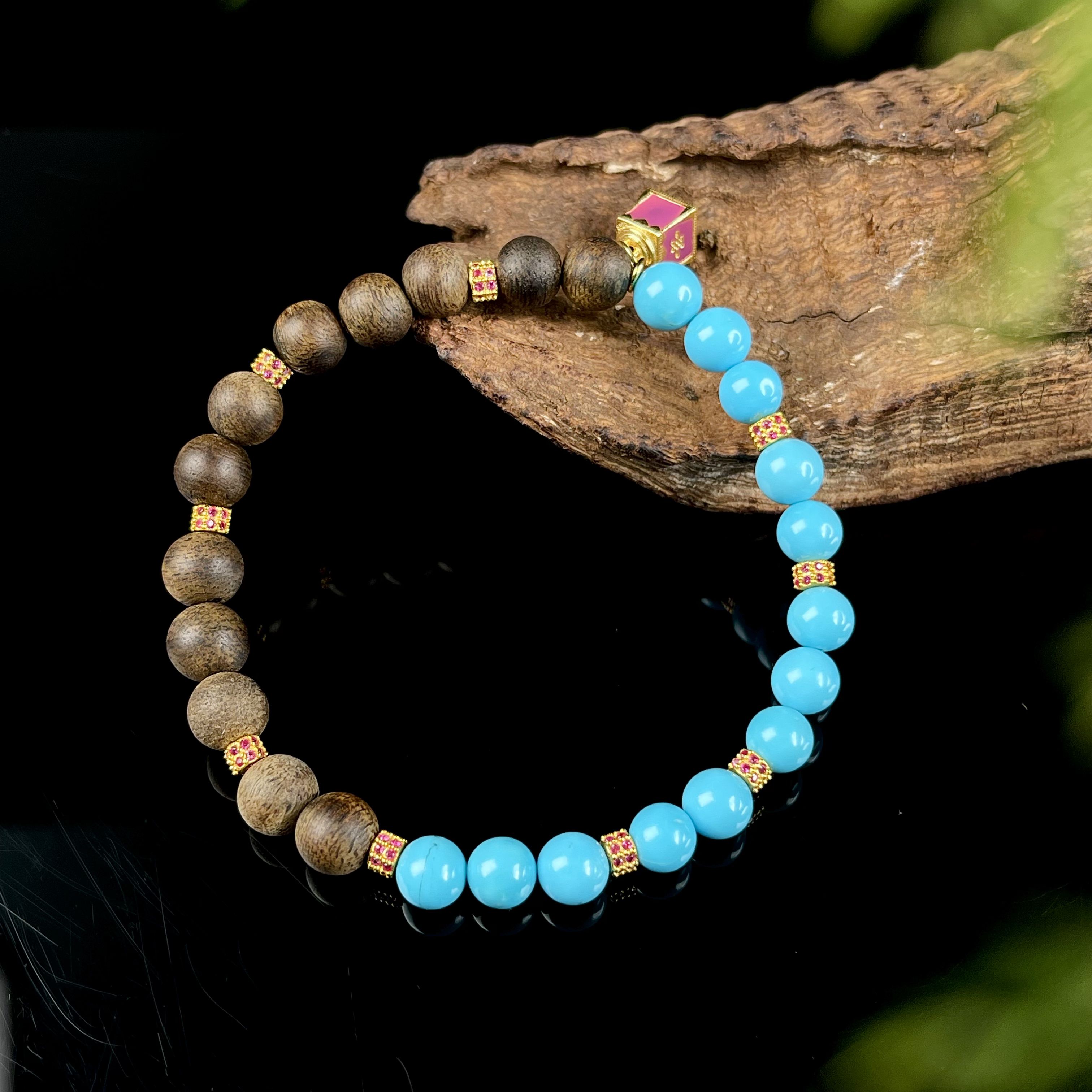 【闫闫专属】安曼博 松沉雅韵 S925银绿松石沉香手链约6mm XZ0098BZ