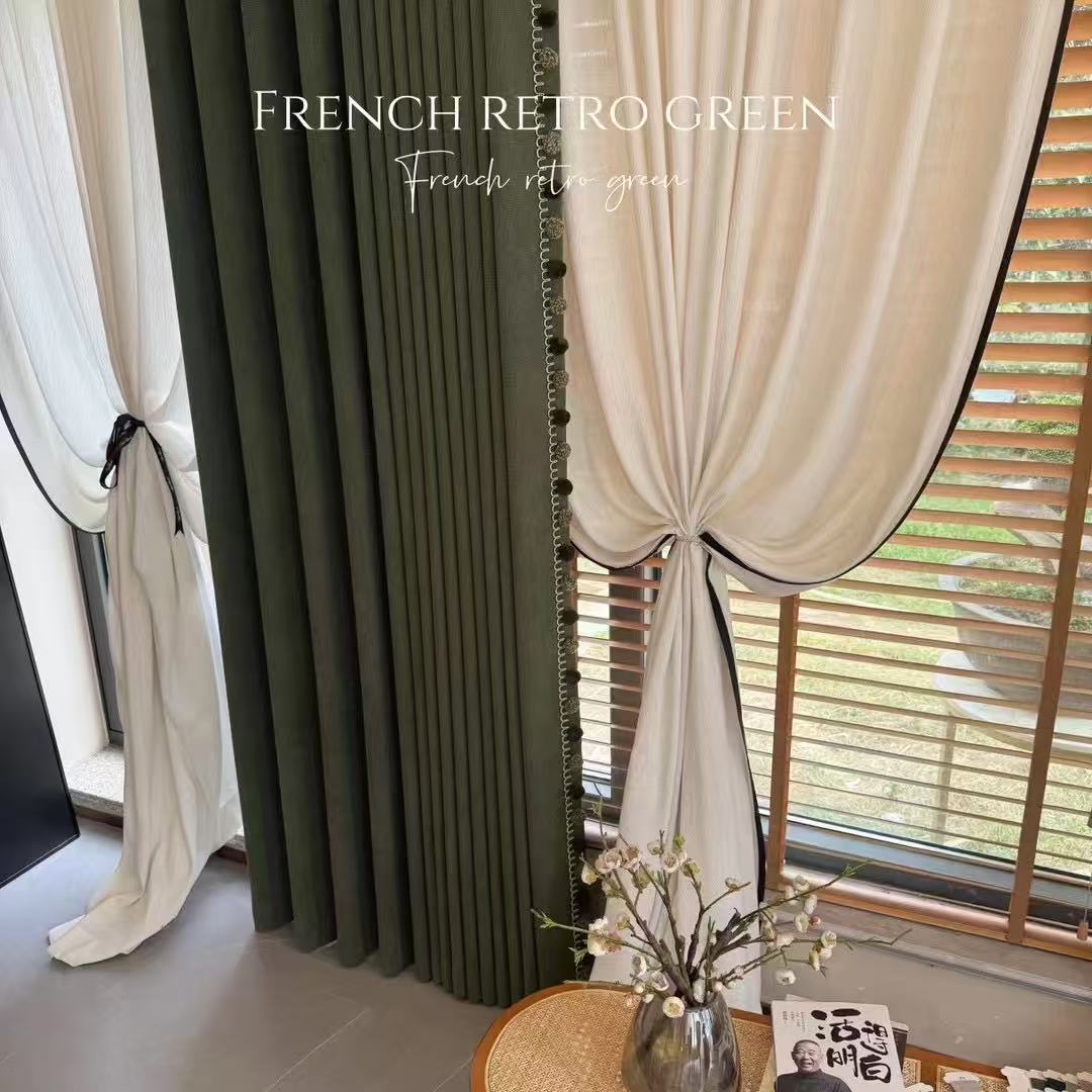 法式复古美式复古中古风客厅卧室阳台全屋定制窗帘羊绒雪尼尔墨岚