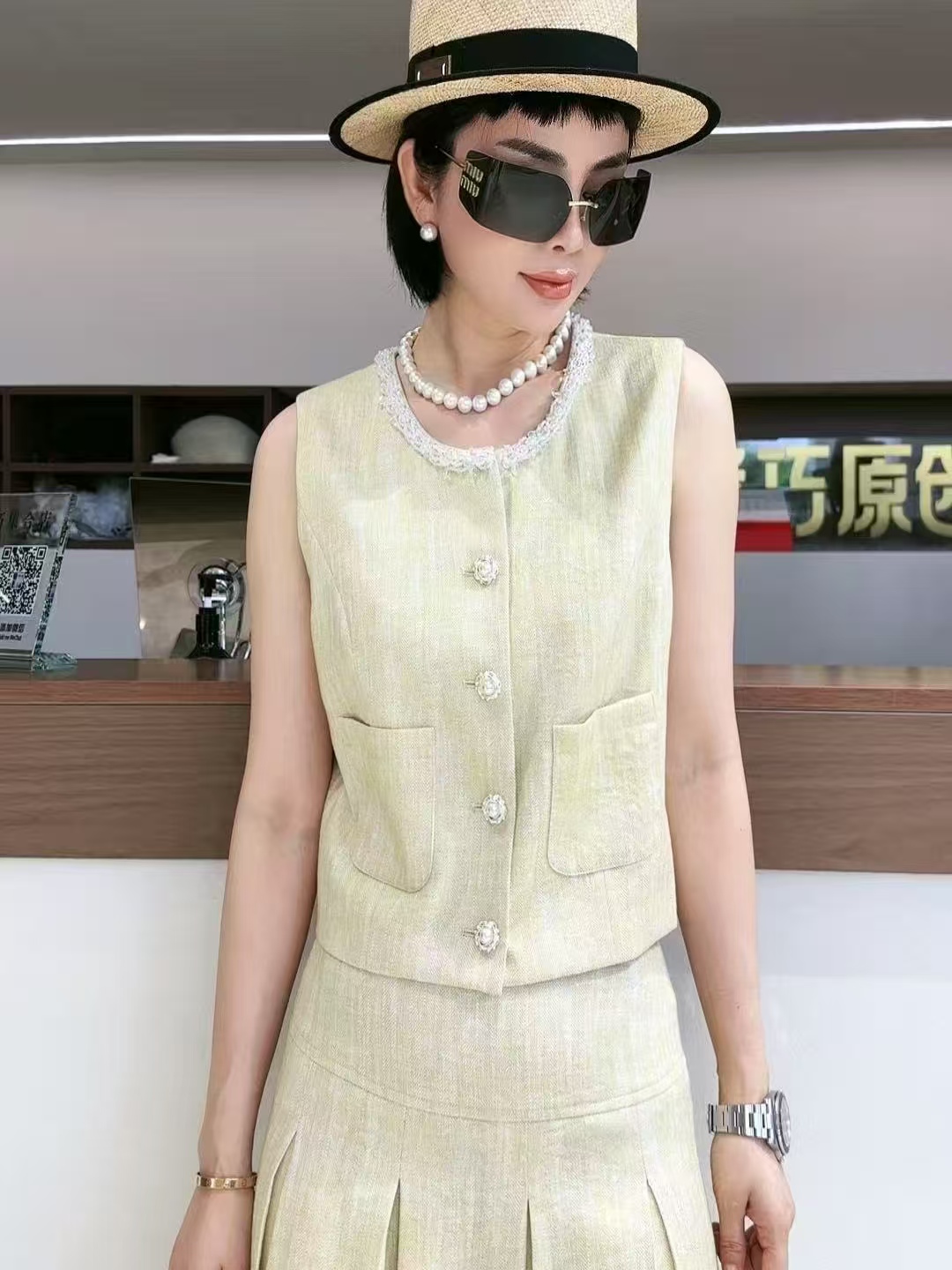 轻熟风千金风时尚套装开衫女士重工度假风巴恩风山系