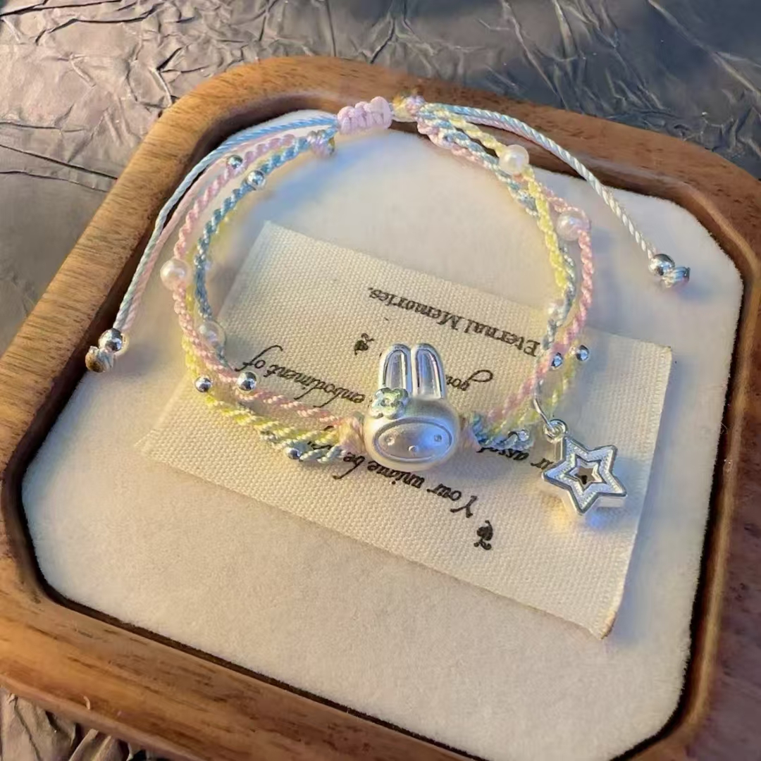 足银手链 美乐蒂手链足银999纯手工可爱少女编织闺蜜礼物时尚百搭