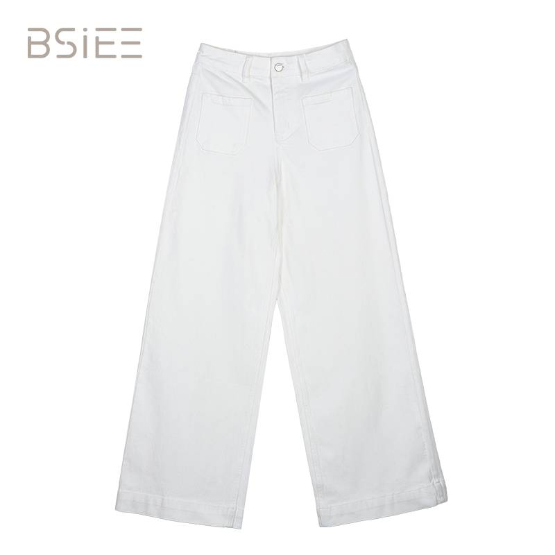 BSIEE/本涩双口袋阔腿牛仔裤显瘦时尚百搭