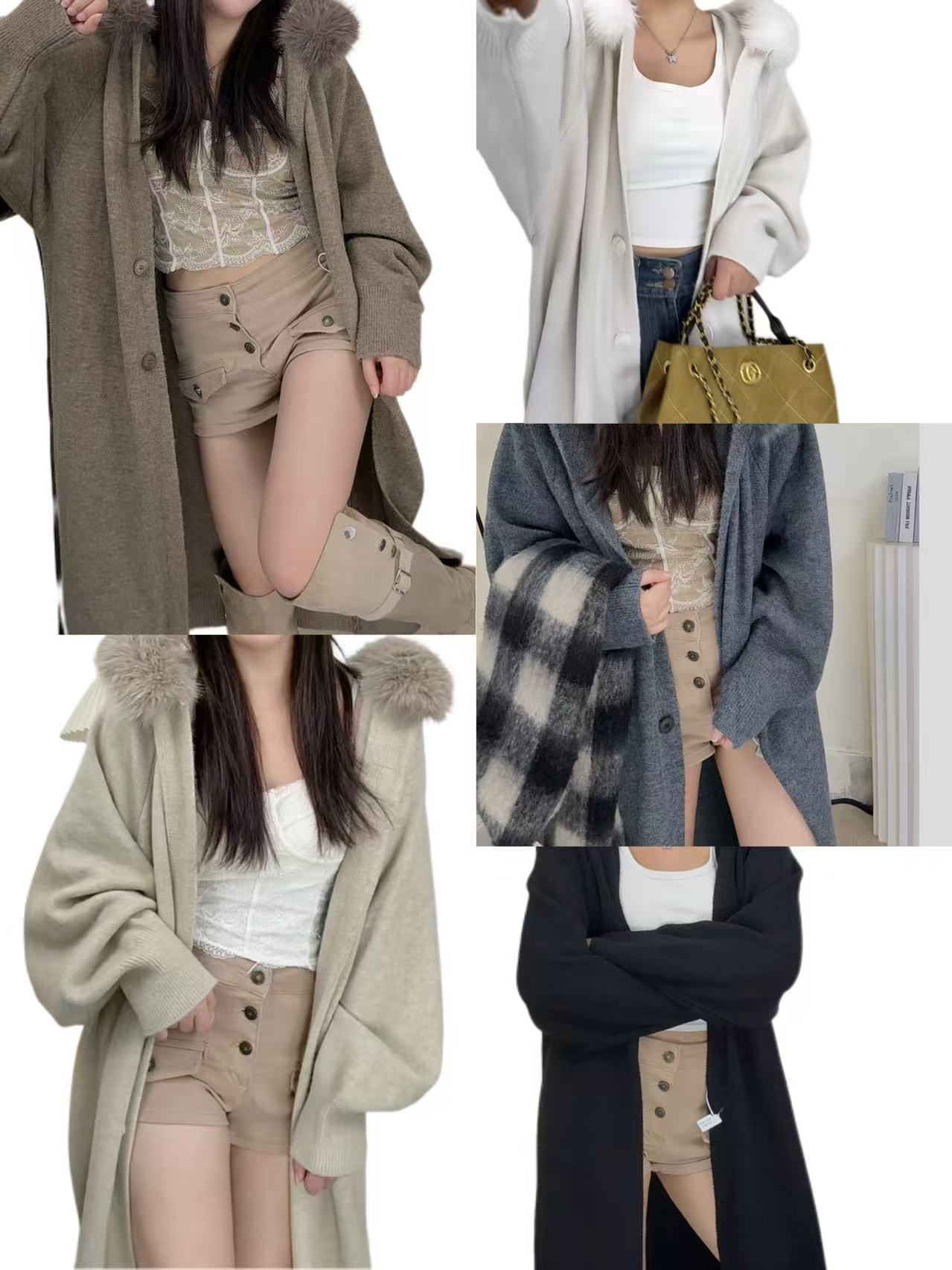 【加厚版大毛领长款】2025连帽外套女宽松慵懒气质中长款针织开衫99