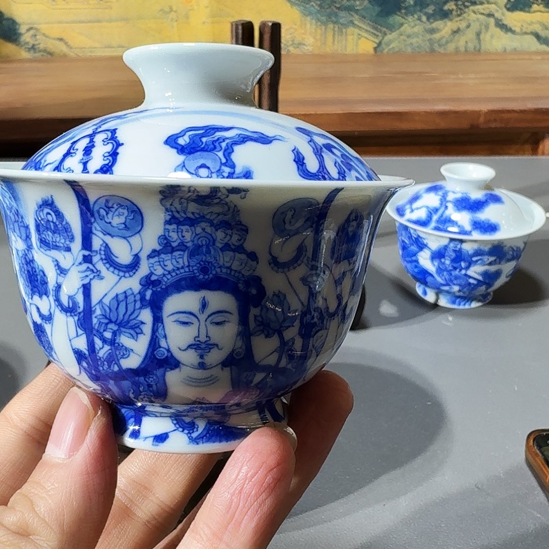 D***n泥塑盖碗手工手绘