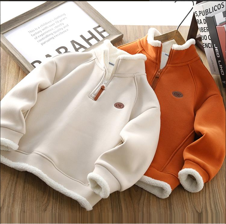 秋冬半拉链厚款韩范保暖男童女童卫衣加绒儿童保暖棉服洋气韩版