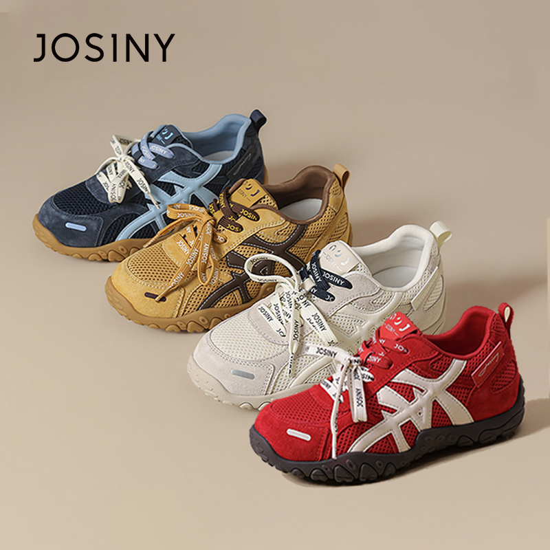 卓诗尼复古网面透气女鞋2025秋低帮系带休闲德训运动鞋562A23303