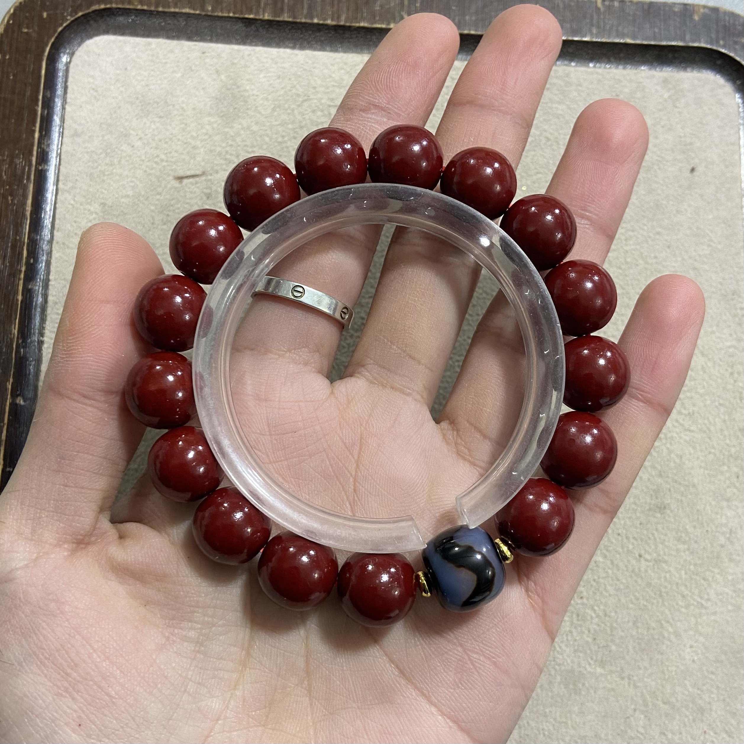 含辰砂工艺品C1辰砂卡1.2单圈手串（配饰多样，发货发其一）
