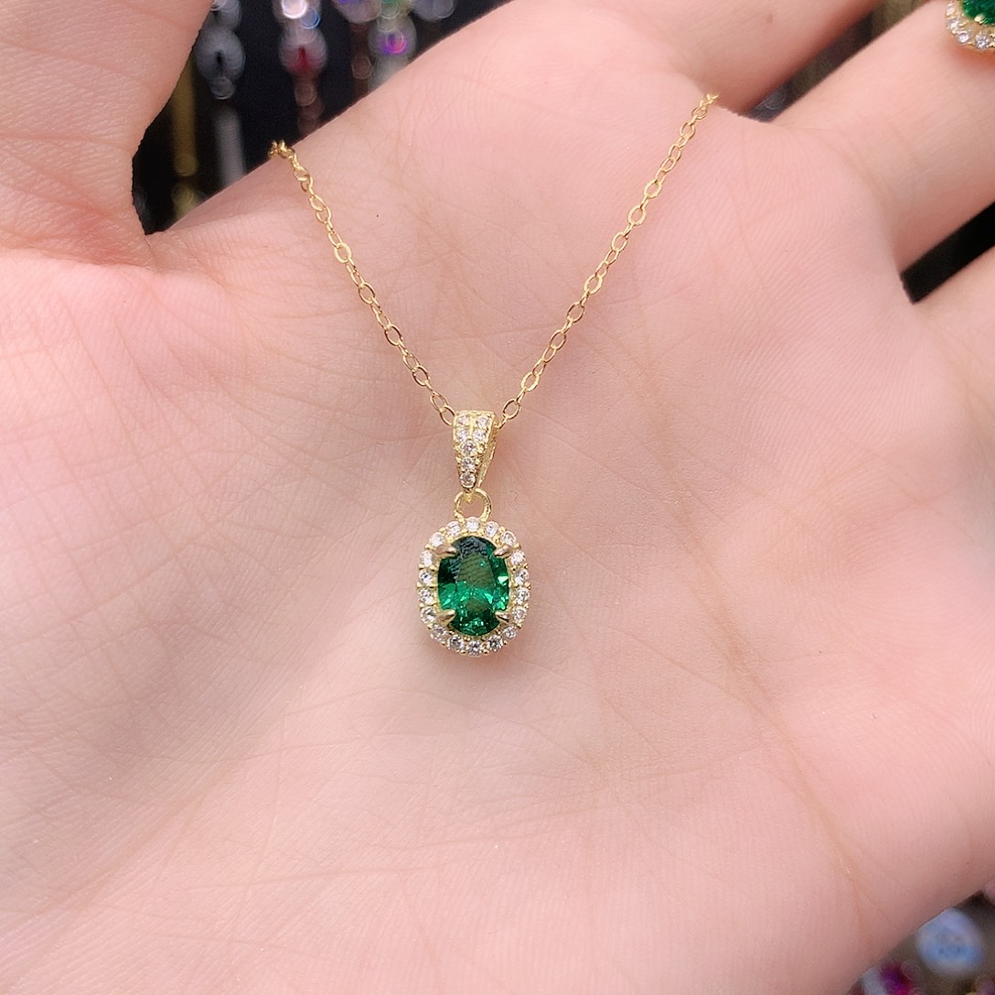 吊坠透辉石银S925镶嵌57金