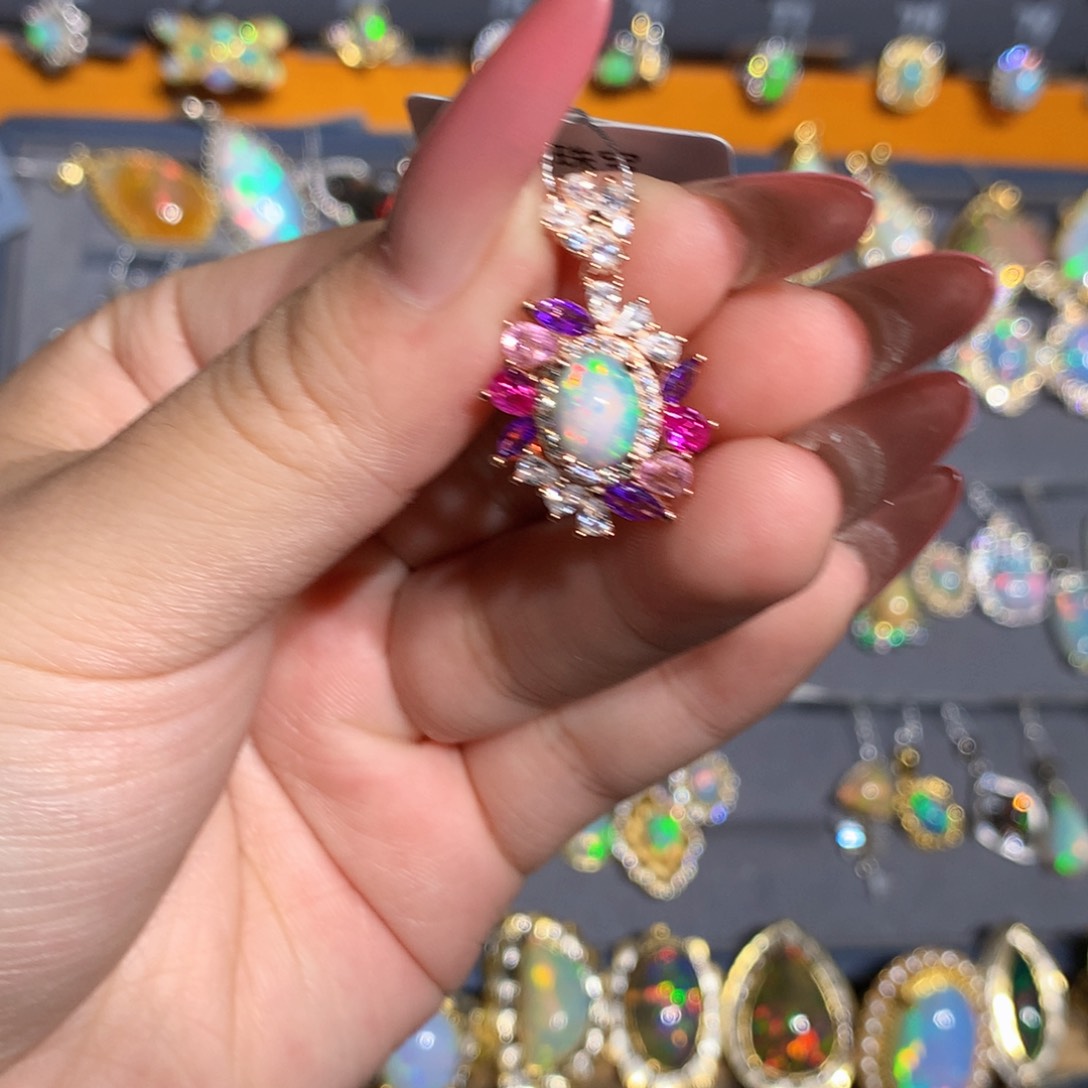 银S925镶嵌欧泊欧泊吊坠l