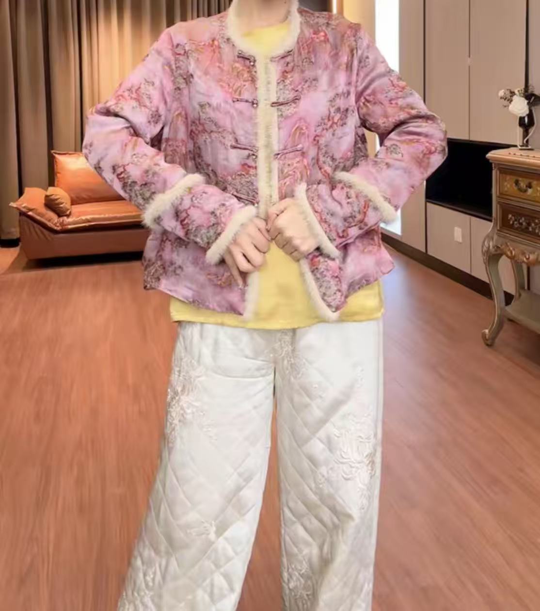 【元素家】冬款国风气质提花女士对襟加棉外套 19390-2