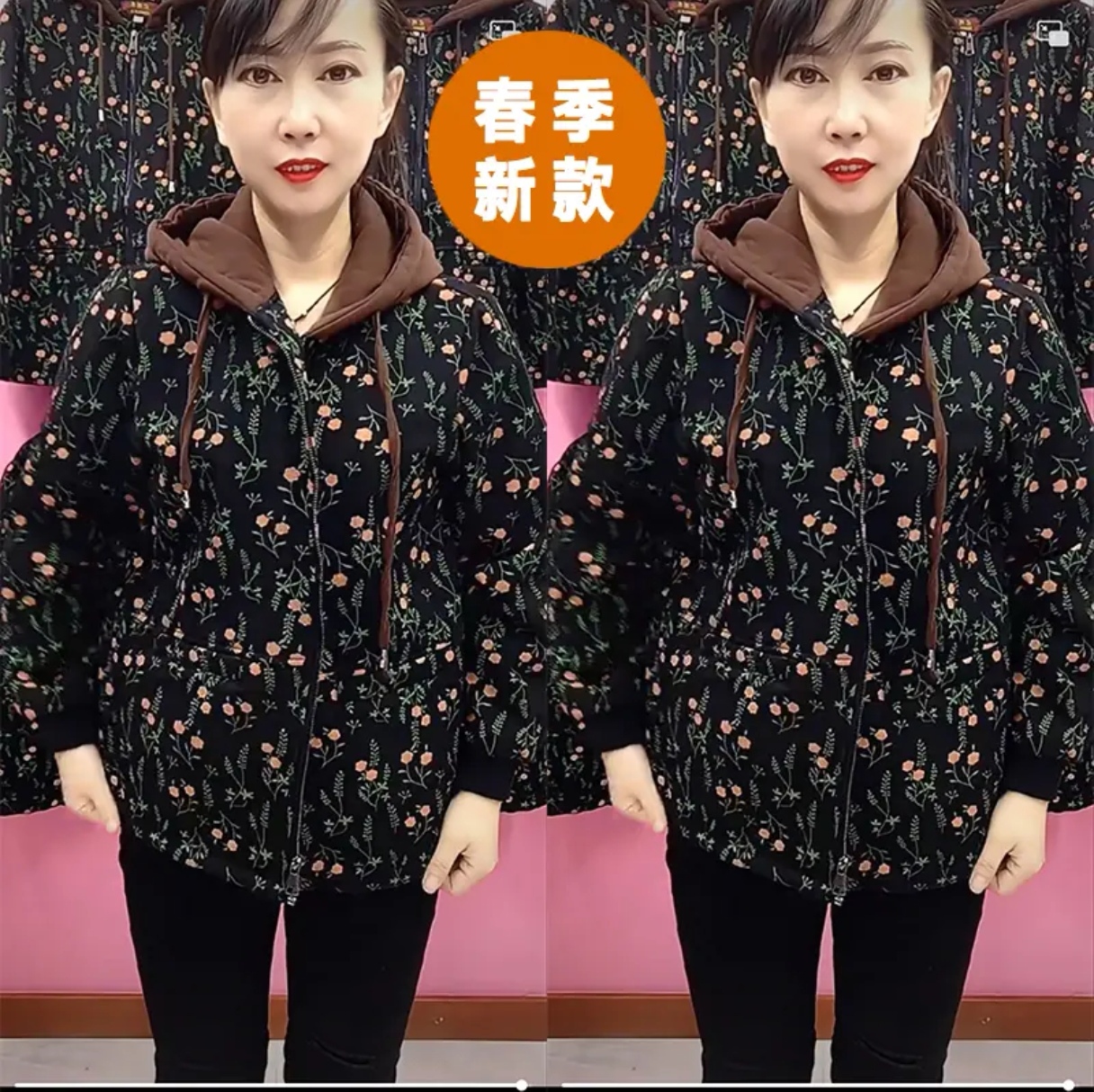 冬季新款外套宽松休闲时尚洋气加绒妈妈装中老年大码连帽中长款