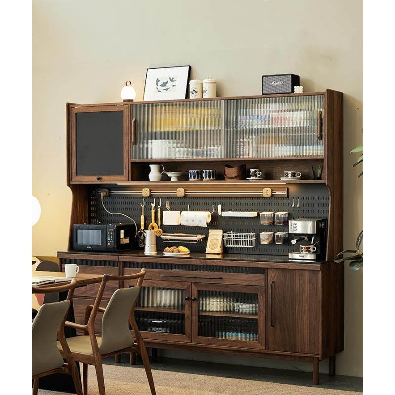 北美黑胡桃木餐边柜实木一体靠墙酒柜茶水柜储物高柜橱柜台面岩板