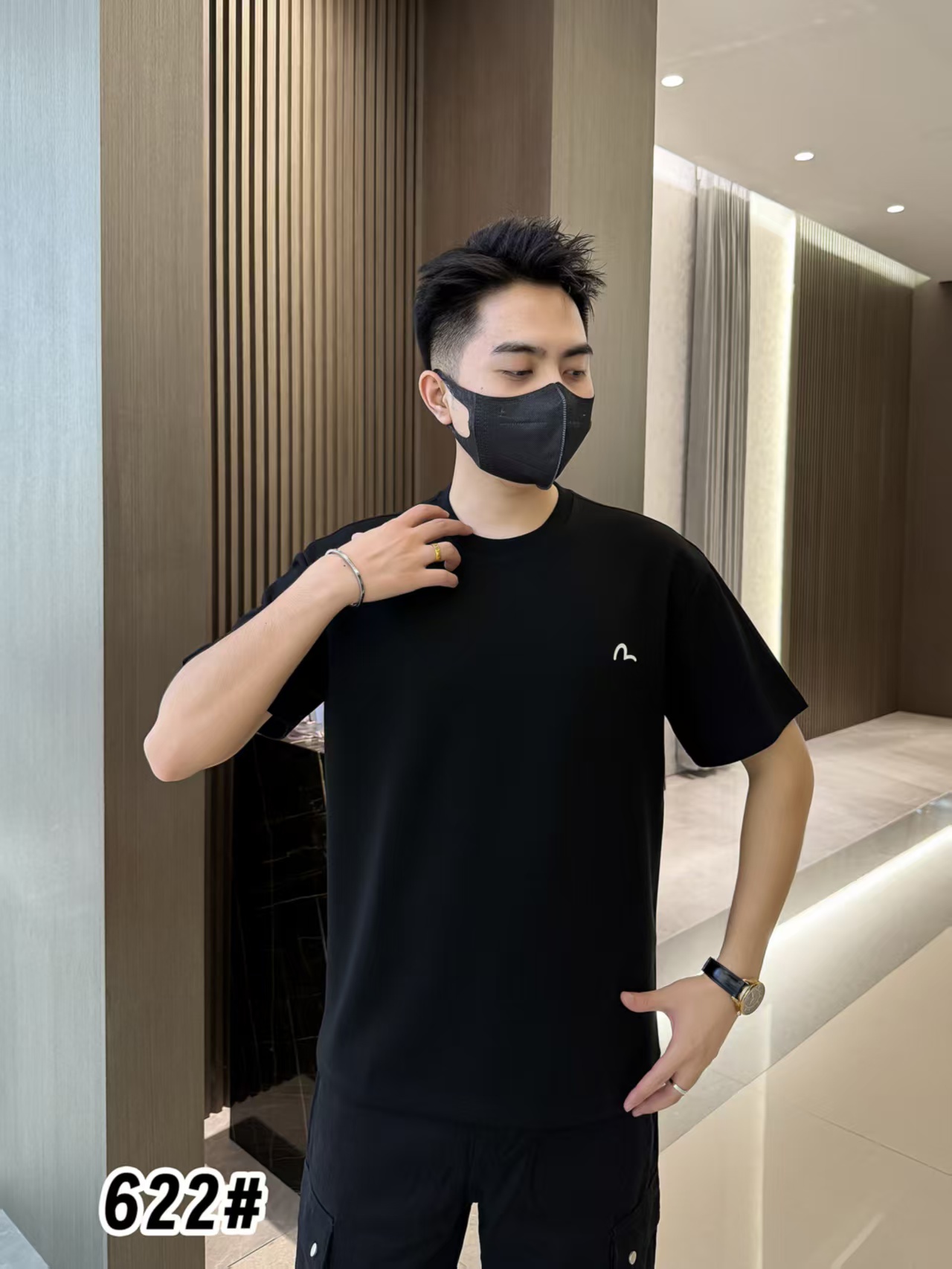 622运动青年修身针织潮流男士短袖休闲T恤几何夏季百搭纯色高品质