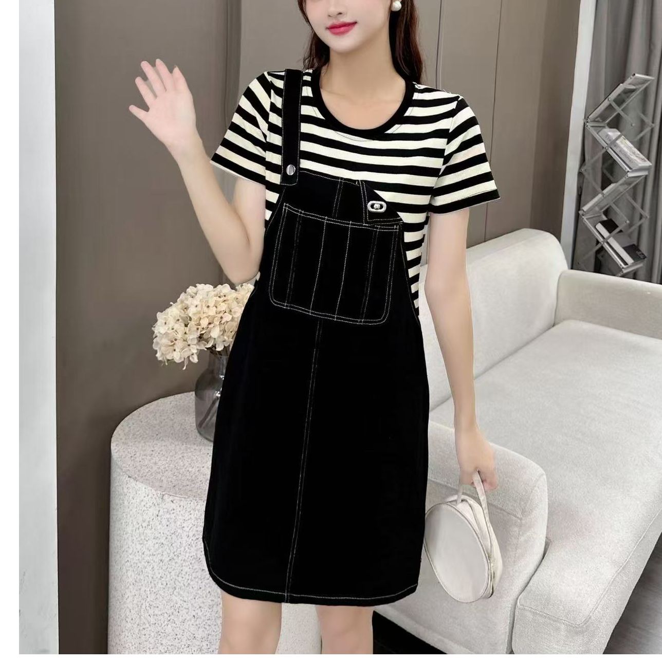 【飞姐】时尚显瘦假两件牛仔连衣裙L208款