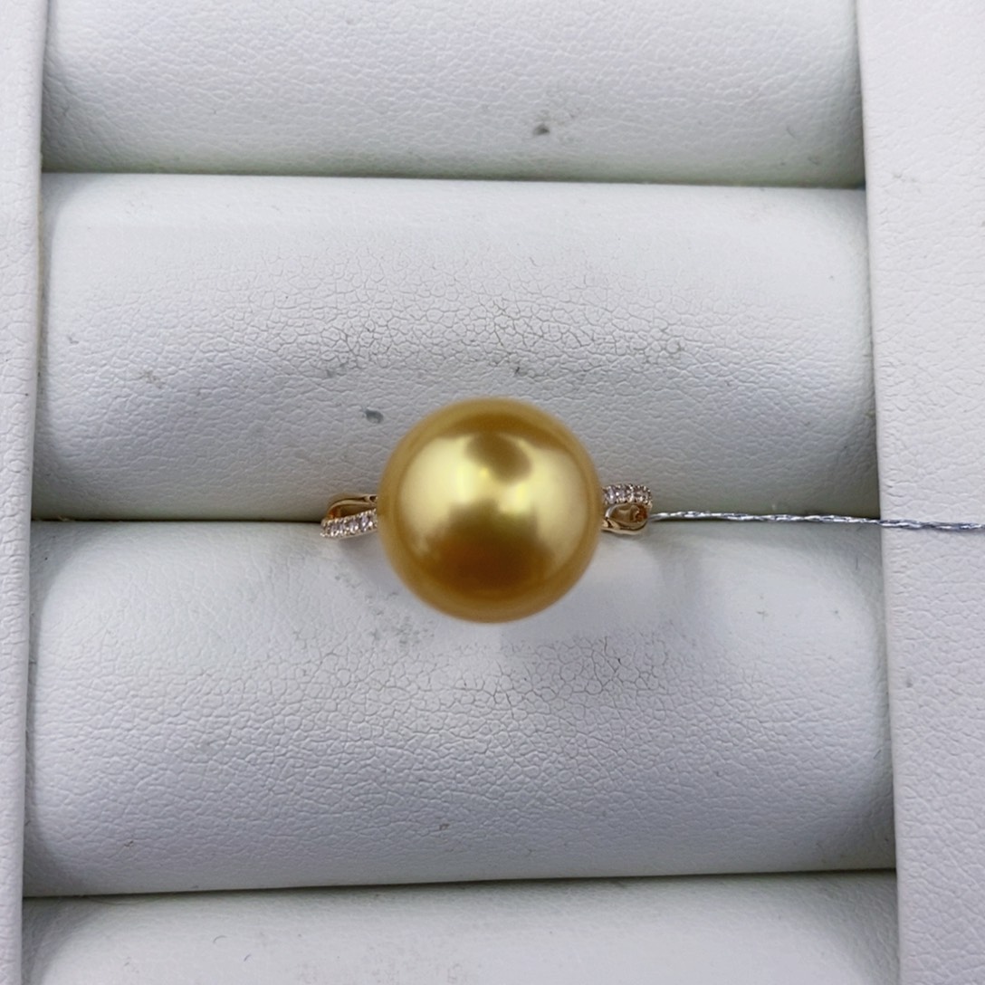戒圈18K金镶嵌海水珍珠11-12mm南洋金珠戒指成品