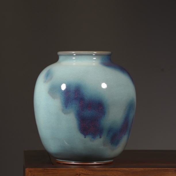 钧瓷名家晋晓红煤烧天青釉圆满瓶钧窑手工花瓶摆件