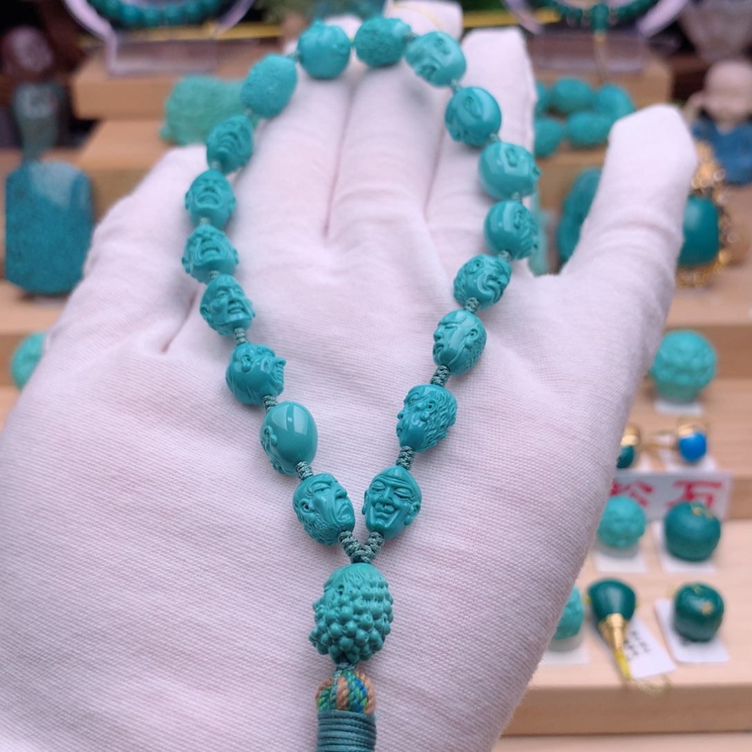 绿松石珠宝奇石未镶嵌18罗汉手持