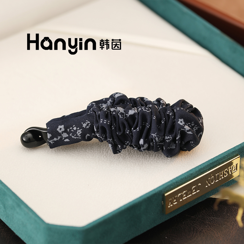 时尚百搭皱面碎花香蕉夹潮流气质个性发夹